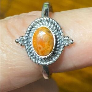 925 Silver and Orange Gemstone Ring size 8